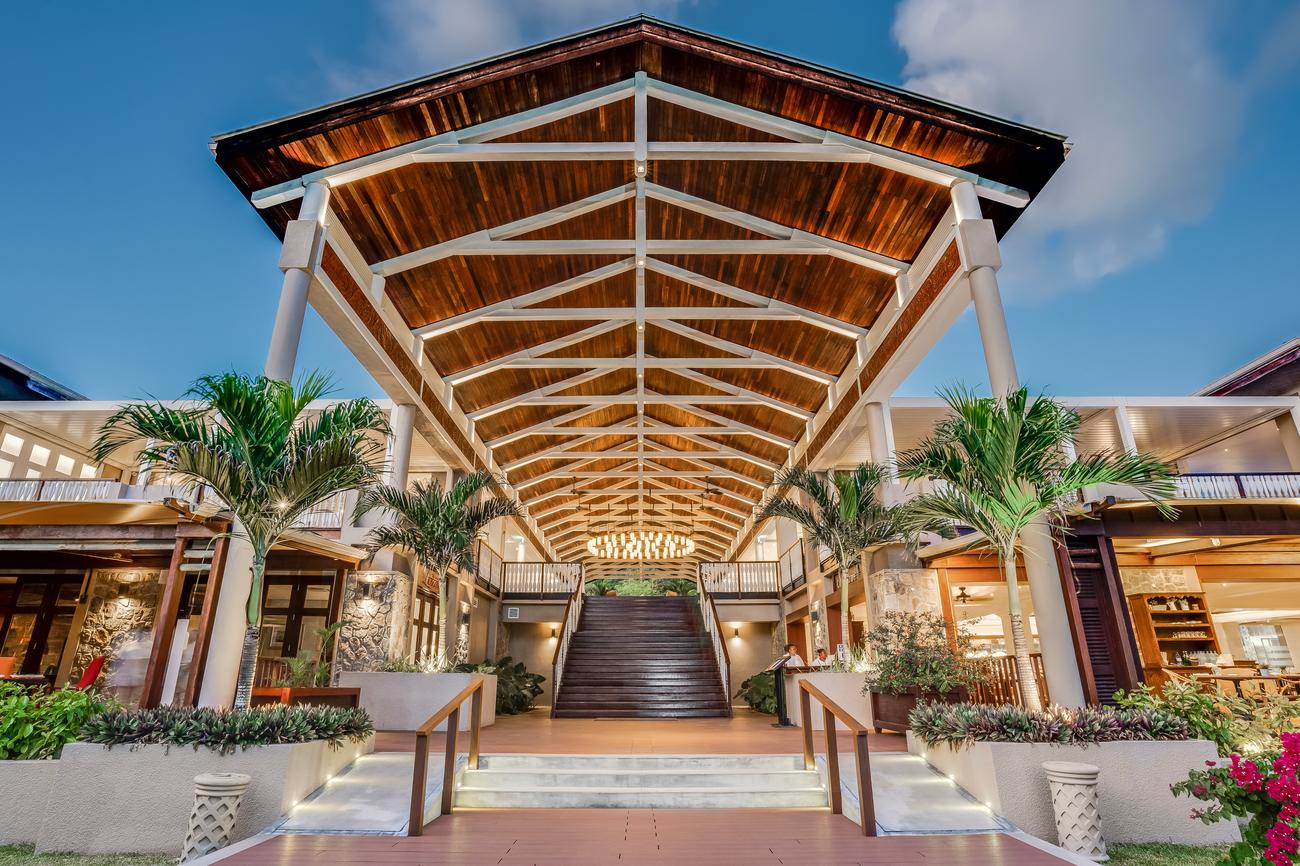 Grand timber-roofed arrival hall